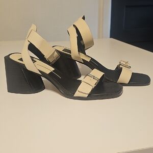 Dolce Vita Cream and Black Block Heel Sandals